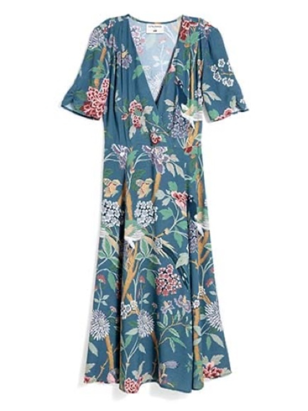Gp & J Baker x H&M blue floral and bird print midi dress